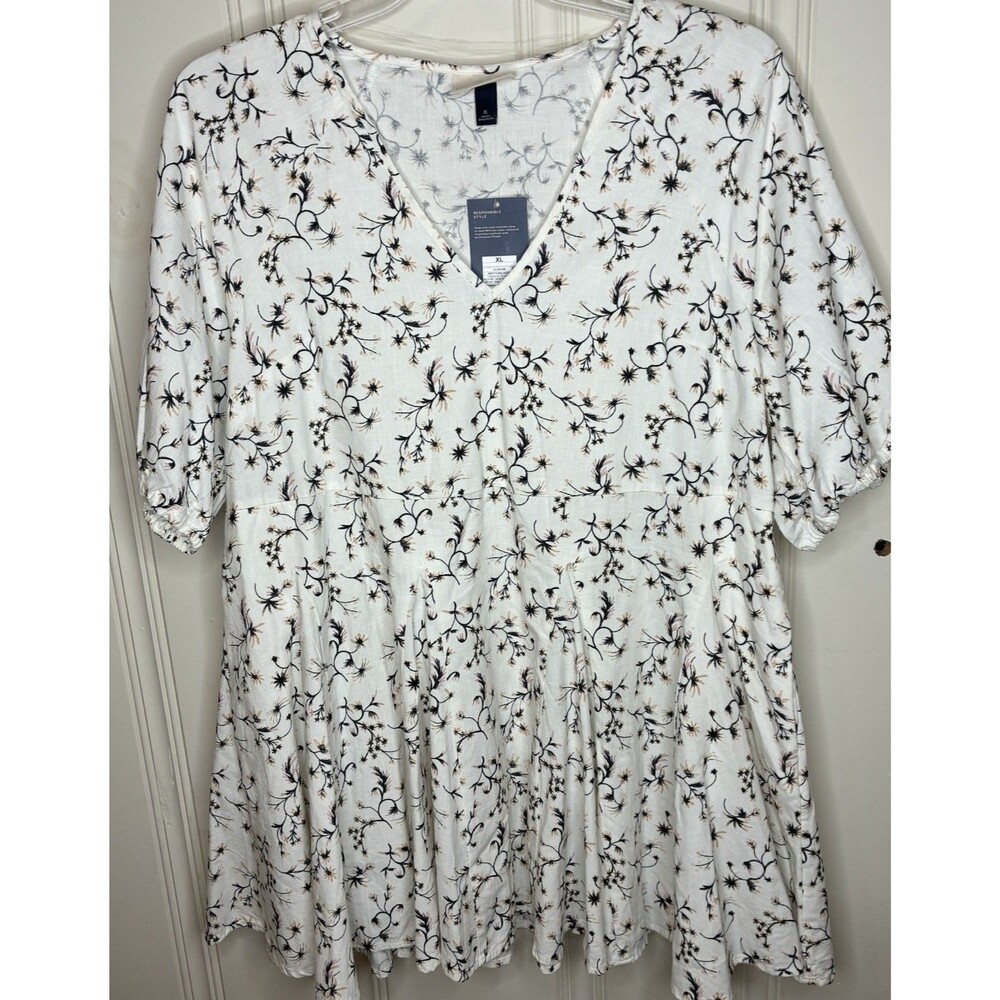 NEW mini floral dress XL cotton blend short sleeve V-neck cottagecore feminine